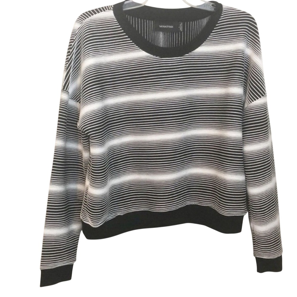 MINKPINK Womens Black White Striped Relaxed Pullover Sweatshirt Large